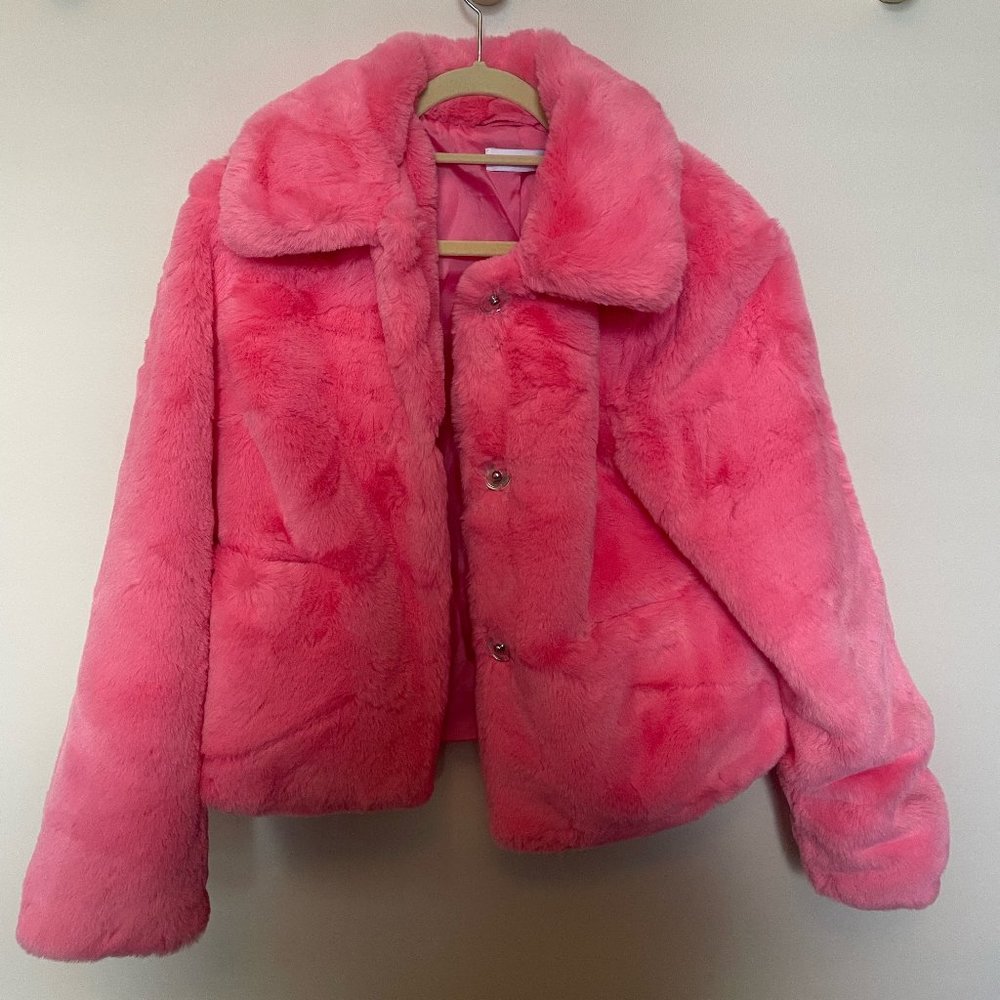 Pink Jax Cropped Faux Fur Jacket, Size L, Never worn before